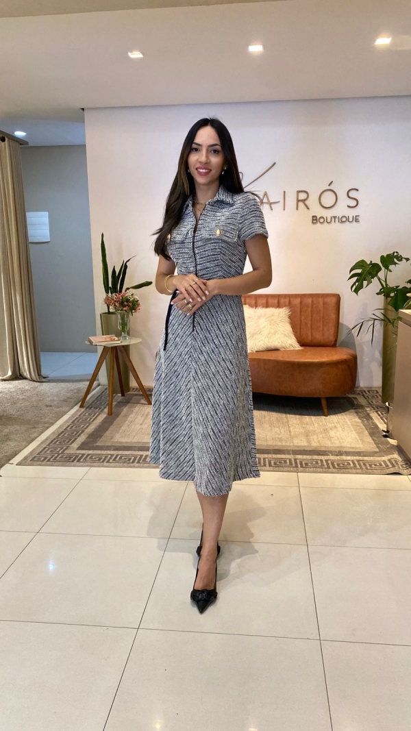 Vestido contrast tweed cinza