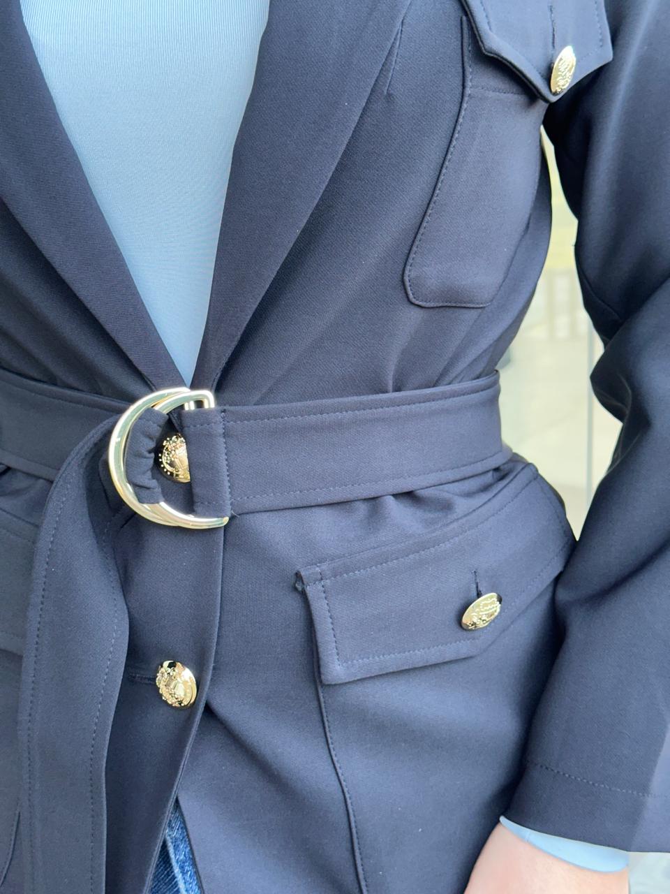 Blazer com botoes lapelas preto - Imagem 2