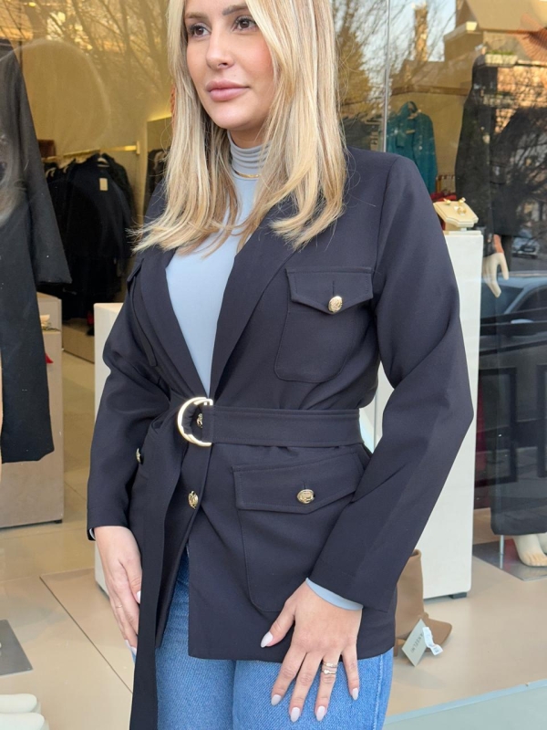Blazer com botoes lapelas preto - Imagem 4
